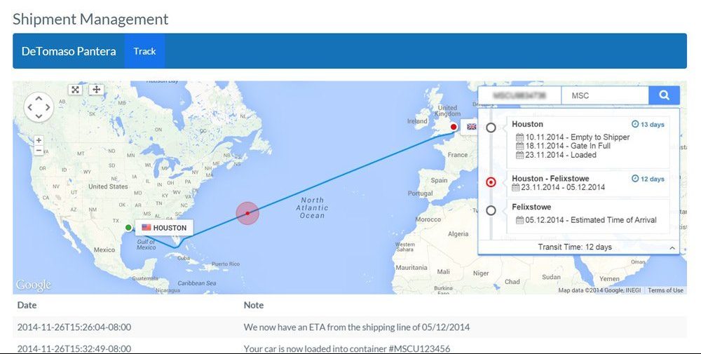 car shipping track